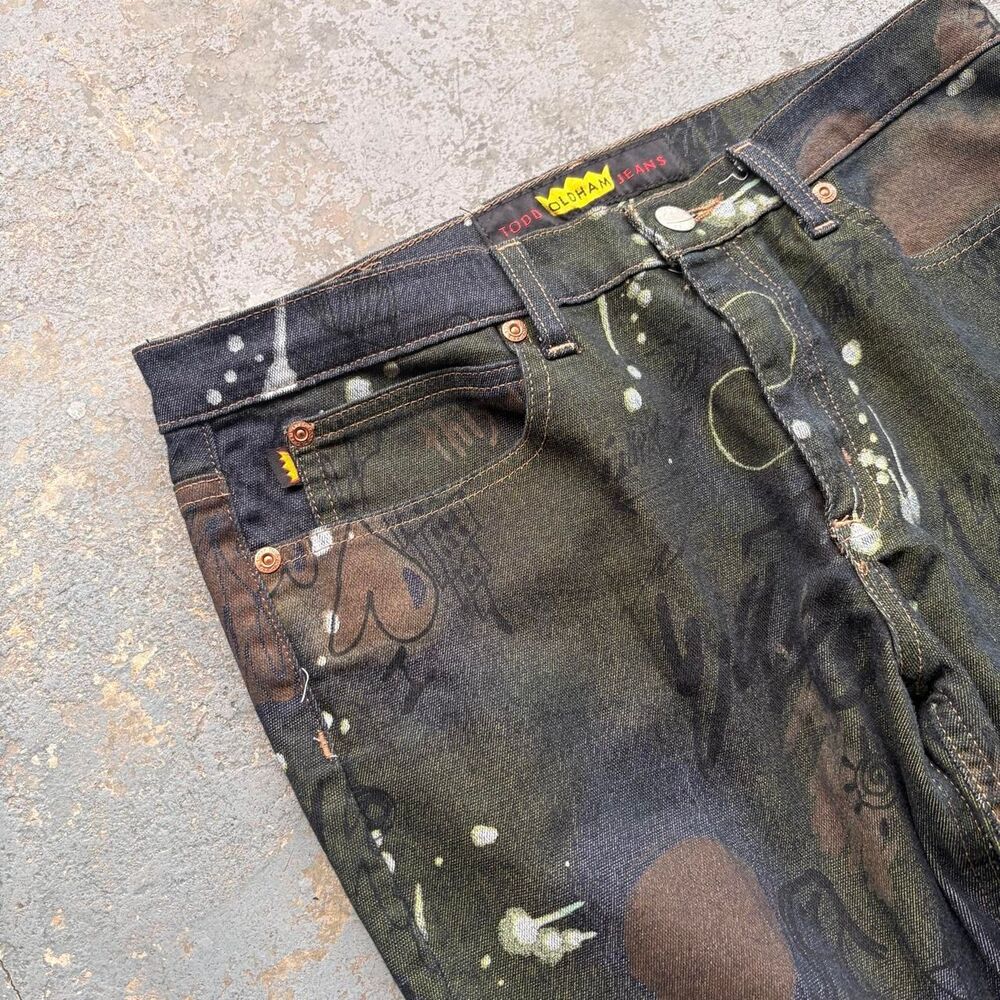Vintage 90s Todd Oldham Graffiti Flared Jeans - Picture 2 of 8